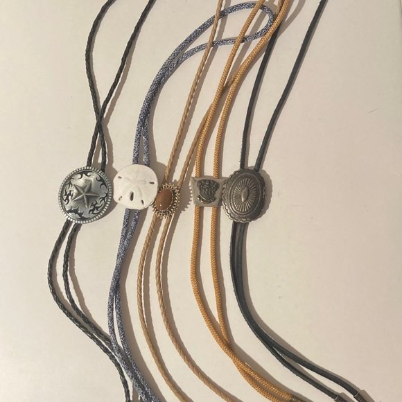 Vintage Lot of 5 Metal Bolo Ties, Nice Designs, Quality,...